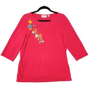 QUACKER FACTORY Red Teacher School Embroidered Novelty Tee TShirt Top SIZE SMALL